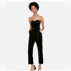 EXPRESS Sweetheart Neckline Black Velvet One Piece Strapless Pant Jumpsuit